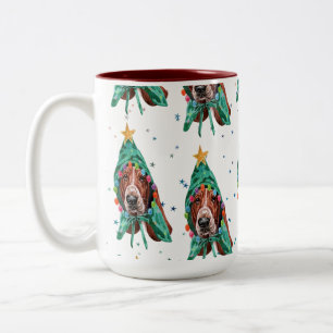 Basset Hound Breed Dog Pattern Sterne Weihnachten Zweifarbige Tasse