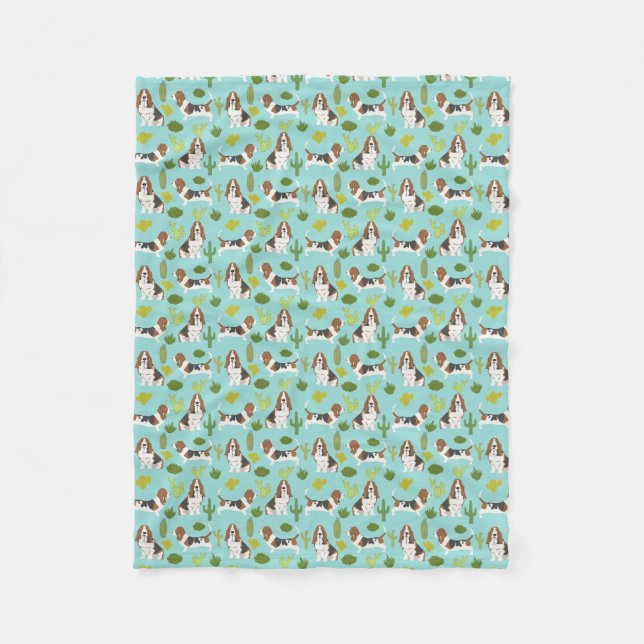 Basset Hound Cactus Blanket - Hunde Geschenke Fleecedecke (Vorderseite)