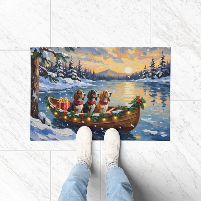 Basset Hound Christmas Boat Holiday Fußmatte (Indoor)
