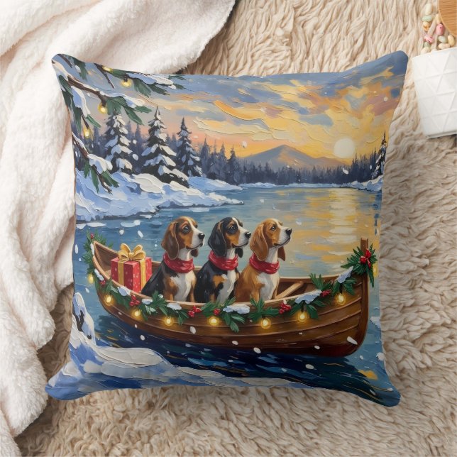 Basset Hound Christmas Boat Holiday Kissen (Decke)