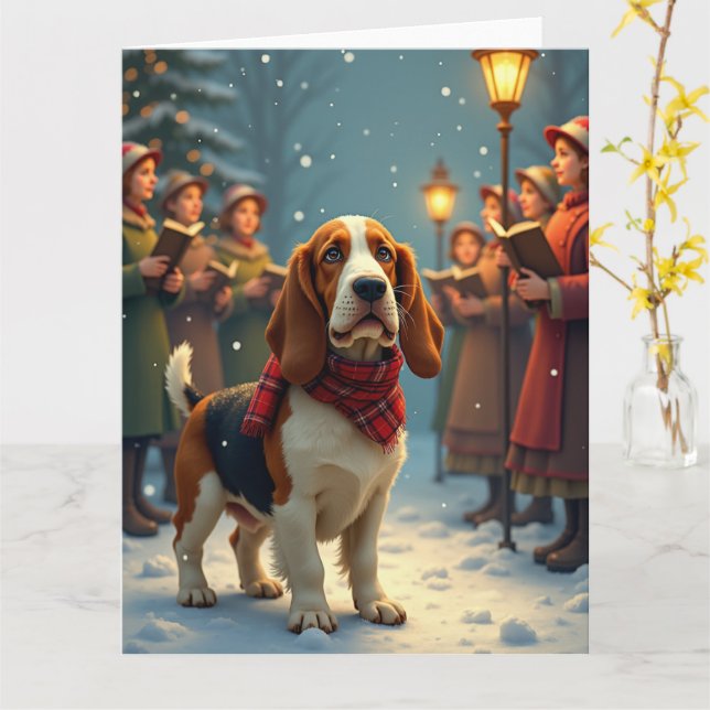 Basset Hound Christmas Carol Singers Painting Karte (Gelbe Blume)