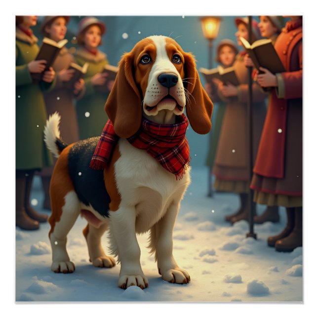 Basset Hound Christmas Carol Singers Painting Poster (Vorderseite)