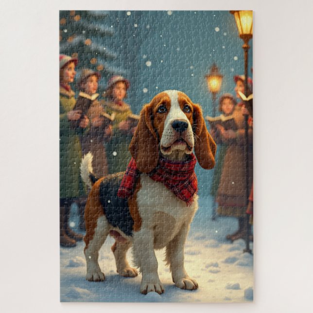 Basset Hound Christmas Carol Singers Painting Puzzle (Vertikal)