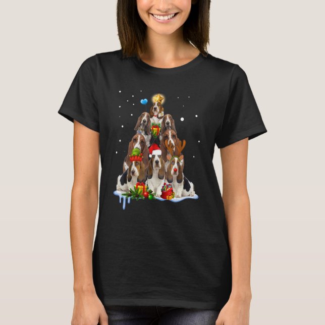 Basset Hound Christmas Dog Tree Lights Pajamas Fam T-Shirt (Vorderseite)