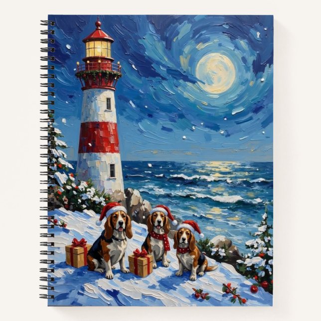 Basset Hound Christmas Lighthouse Holiday Notizbuch (Vorderseite)
