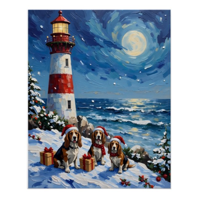 Basset Hound Christmas Lighthouse Holiday Poster (Vorderseite)