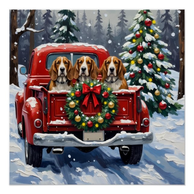Basset Hound Christmas Red Truck Holiday Poster (Vorderseite)