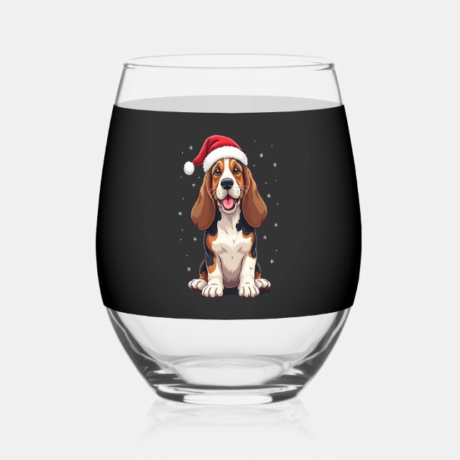 Basset Hound Christmas Tank Top Weinglas Ohne Stiel (Vorderseite)