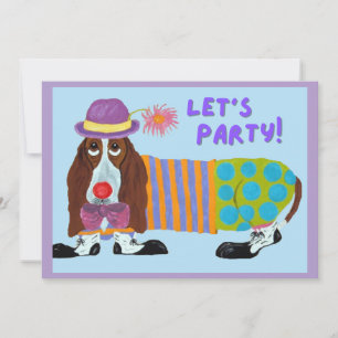 Basset Hound Clown Lass uns feiern Einladung