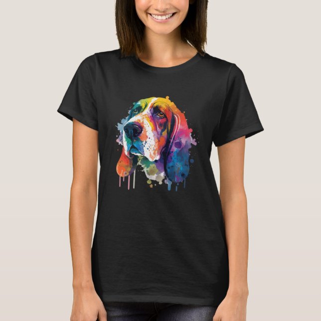 Basset Hound Colorful Pop Splash Tie Dye T-Shirt (Vorderseite)