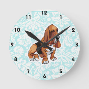 Basset Hound; Cute Runde Wanduhr