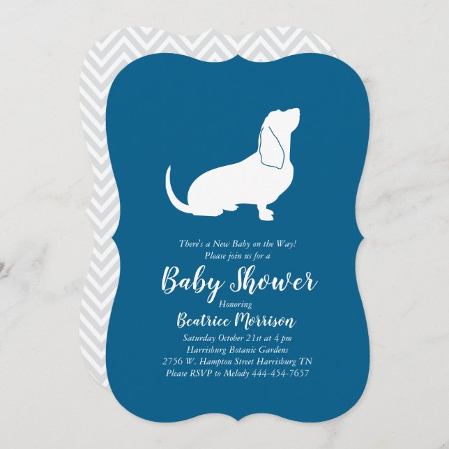 Basset Hound Dog Baby Shower Boy Blue Einladung (Vorne/Hinten)