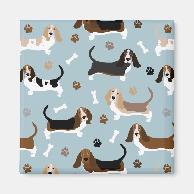 Basset Hound Dog Bones and Paws Magnet (Vorne)