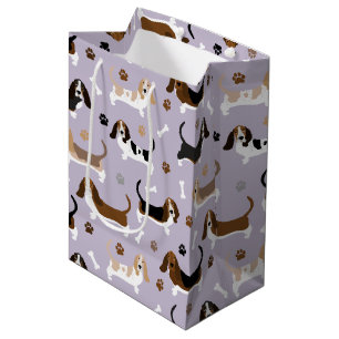 Basset Hound Dog Bones and Paws Medium Gift Bag Mittlere Geschenktüte