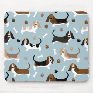 Basset Hound Dog Bones and Paws Mouse Pad Mousepad