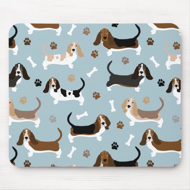 Basset Hound Dog Bones and Paws Mouse Pad Mousepad (Vorne)