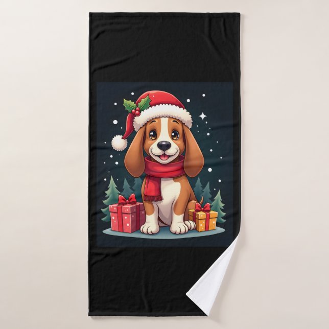 Basset Hound Dog Christmas Outfits Santa Hat Dog X Badehandtuch (Badehandtuch)