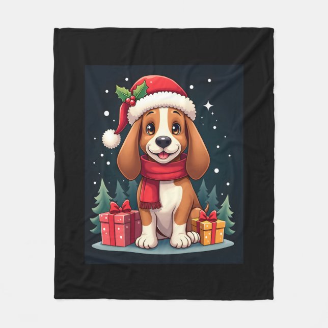 Basset Hound Dog Christmas Outfits Santa Hat Dog X Fleecedecke (Vorderseite)