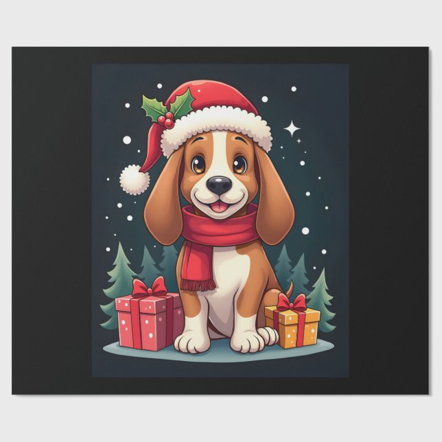 Basset Hound Dog Christmas Outfits Santa Hat Dog X Geschenkpapier (Flach)