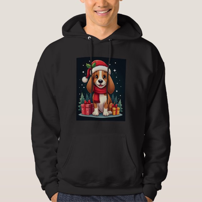 Basset Hound Dog Christmas Outfits Santa Hat Dog X Hoodie (Vorderseite)