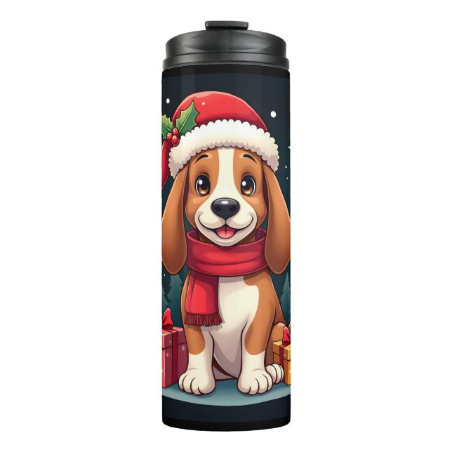 Basset Hound Dog Christmas Outfits Santa Hat Dog X Thermosbecher (Vorderseite)