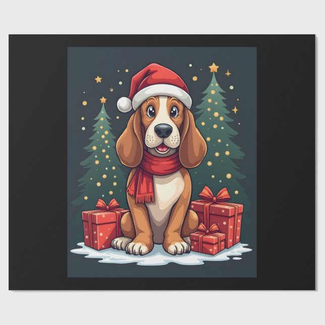 Basset Hound Dog Christmas Parties Santa Dog Lover Geschenkpapier (Flach)