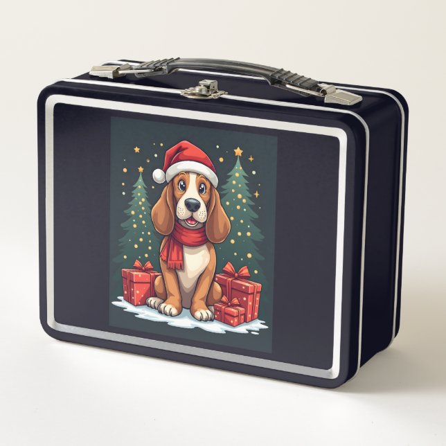 Basset Hound Dog Christmas Parties Santa Dog Lover Metall Brotdose (Vorderseite)