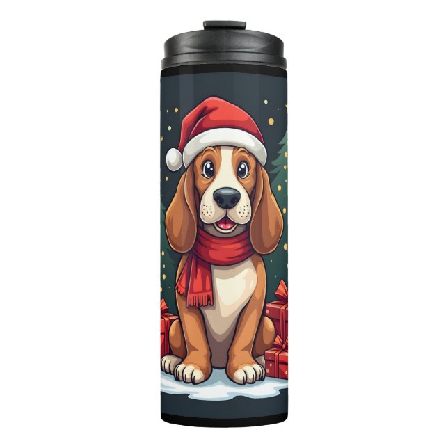 Basset Hound Dog Christmas Parties Santa Dog Lover Thermosbecher (Vorderseite)