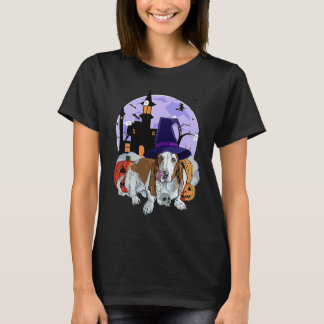 Basset Hound Dog Halloween Witch Pumpkin T-Shirt