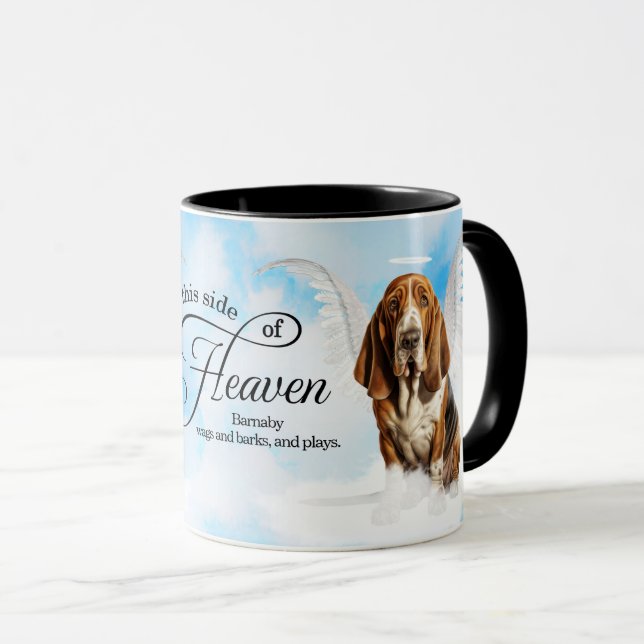 Basset Hound Dog Heaven Personalized Memorial Tasse (VorderseiteRechts)
