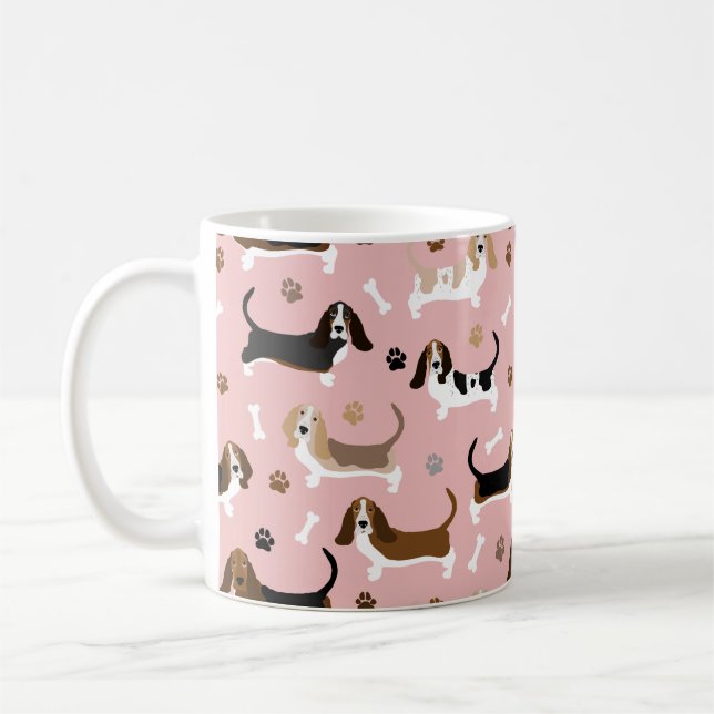 Basset Hound Dog Knochen und Pfoten Kaffee Tasse (Links)