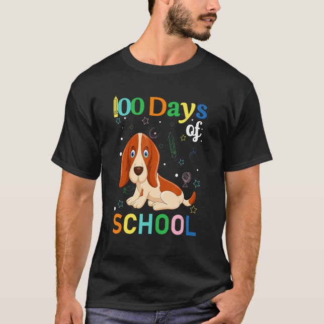 Basset Hound Dog Lovers Teacher Student 100th Day  T-Shirt (Vorderseite)