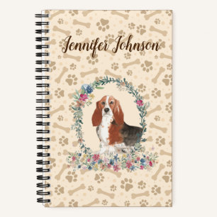 Basset Hound Dog Paw Print & Floral Niedliches Not Notizbuch