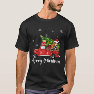 Basset Hound Dog Reiten Red Truck Weihnachten T-Shirt