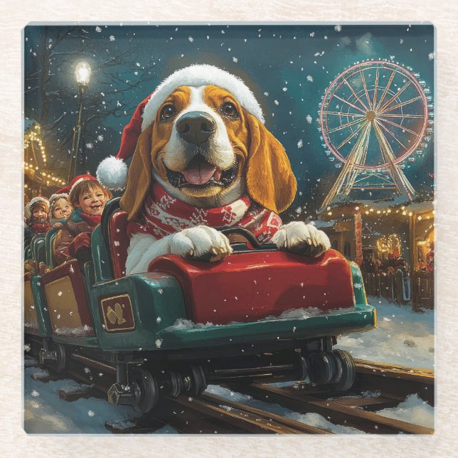 Basset Hound Dog Roller Untersetzer Weihnachten (Vorderseite)
