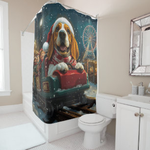 Basset Hound Dog Roller Untersetzer Weihnachten Duschvorhang
