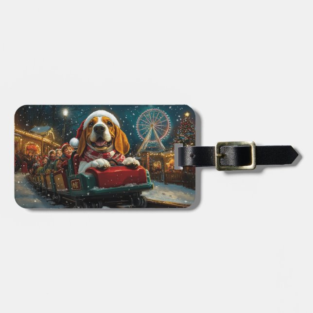 Basset Hound Dog Roller Untersetzer Weihnachten Gepäckanhänger (Vorderseite horizontal)