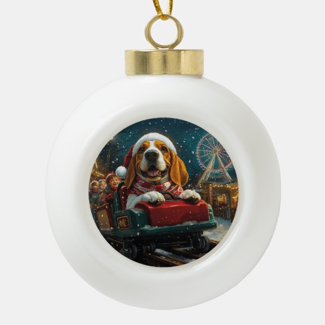 Basset Hound Dog Roller Untersetzer Weihnachten Keramik Kugel-Ornament (Vorderseite)