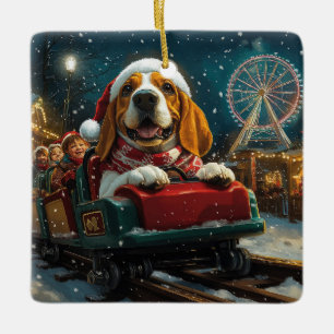 Basset Hound Dog Roller Untersetzer Weihnachten Keramikornament