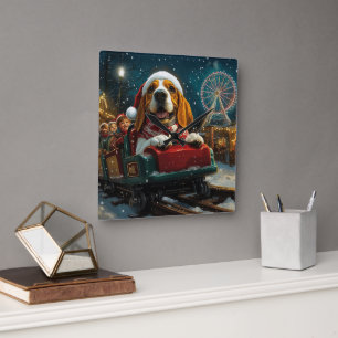 Basset Hound Dog Roller Untersetzer Weihnachten Quadratische Wanduhr