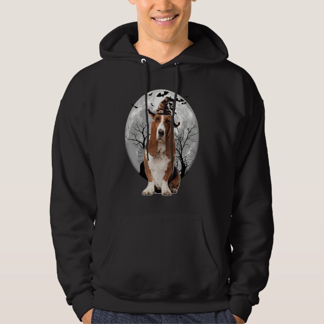 Basset Hound Dog Spooky Moon Halloween Costume Hoodie (Vorderseite)