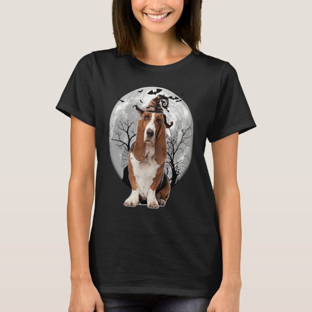 Basset Hound Dog Spooky Moon Halloween Costume T-Shirt (Vorderseite)