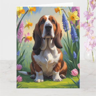 Basset Hound Dog Spring Flowers Malerei Karte