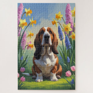 Basset Hound Dog Spring Flowers Malerei Puzzle
