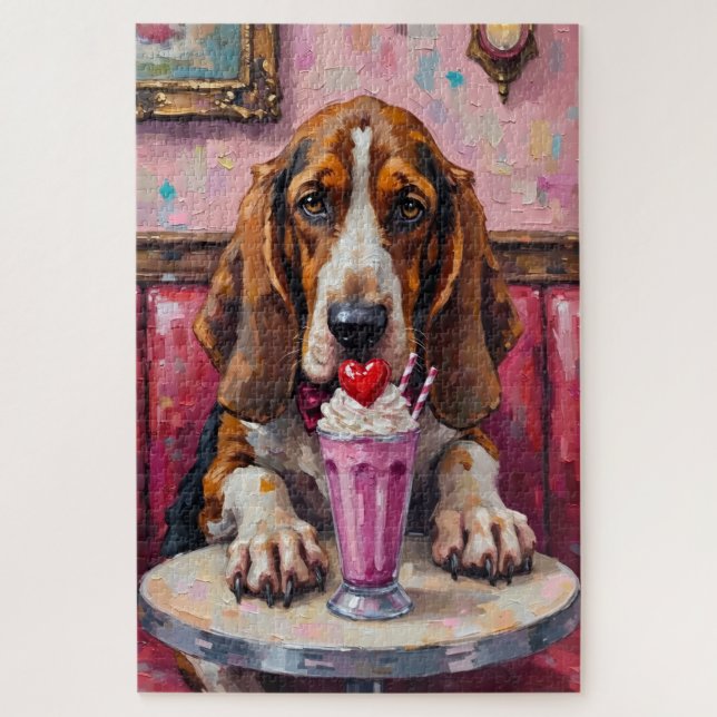 Basset Hound Dog Valentine's Day Heart Milkshake Puzzle (Vertikal)