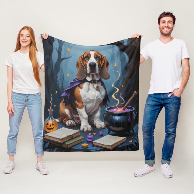 Basset Hound Dog Whimsical Halloween Malerei Fleecedecke (Beispiel)
