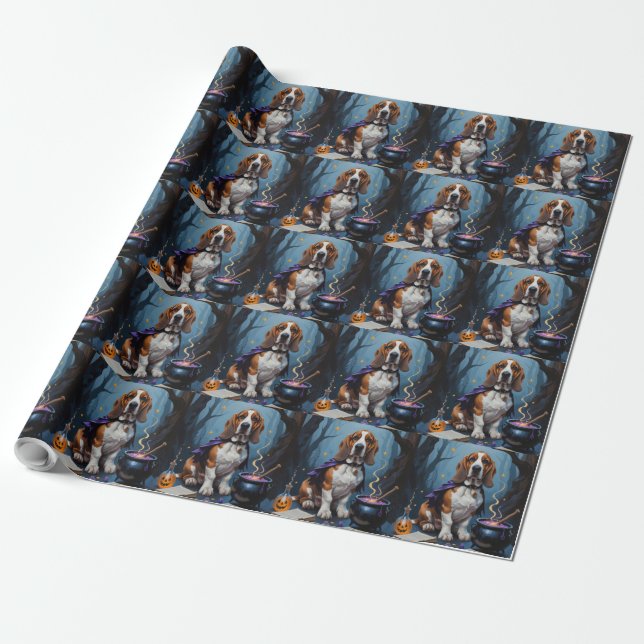Basset Hound Dog Whimsical Halloween Malerei Geschenkpapier (Ungerollt)