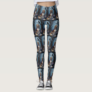 Basset Hound Dog Whimsical Halloween Malerei Leggings