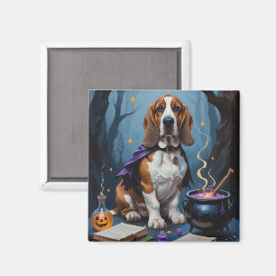 Basset Hound Dog Whimsical Halloween Malerei Magnet