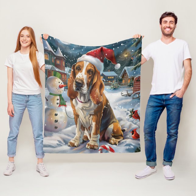 Basset Hound Dog Winter Wunderland Weihnachtsfreud Fleecedecke (Beispiel)
